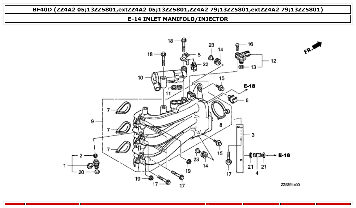 Honda BF40D INLET MANIFOLD/INJECTOR parts diagram