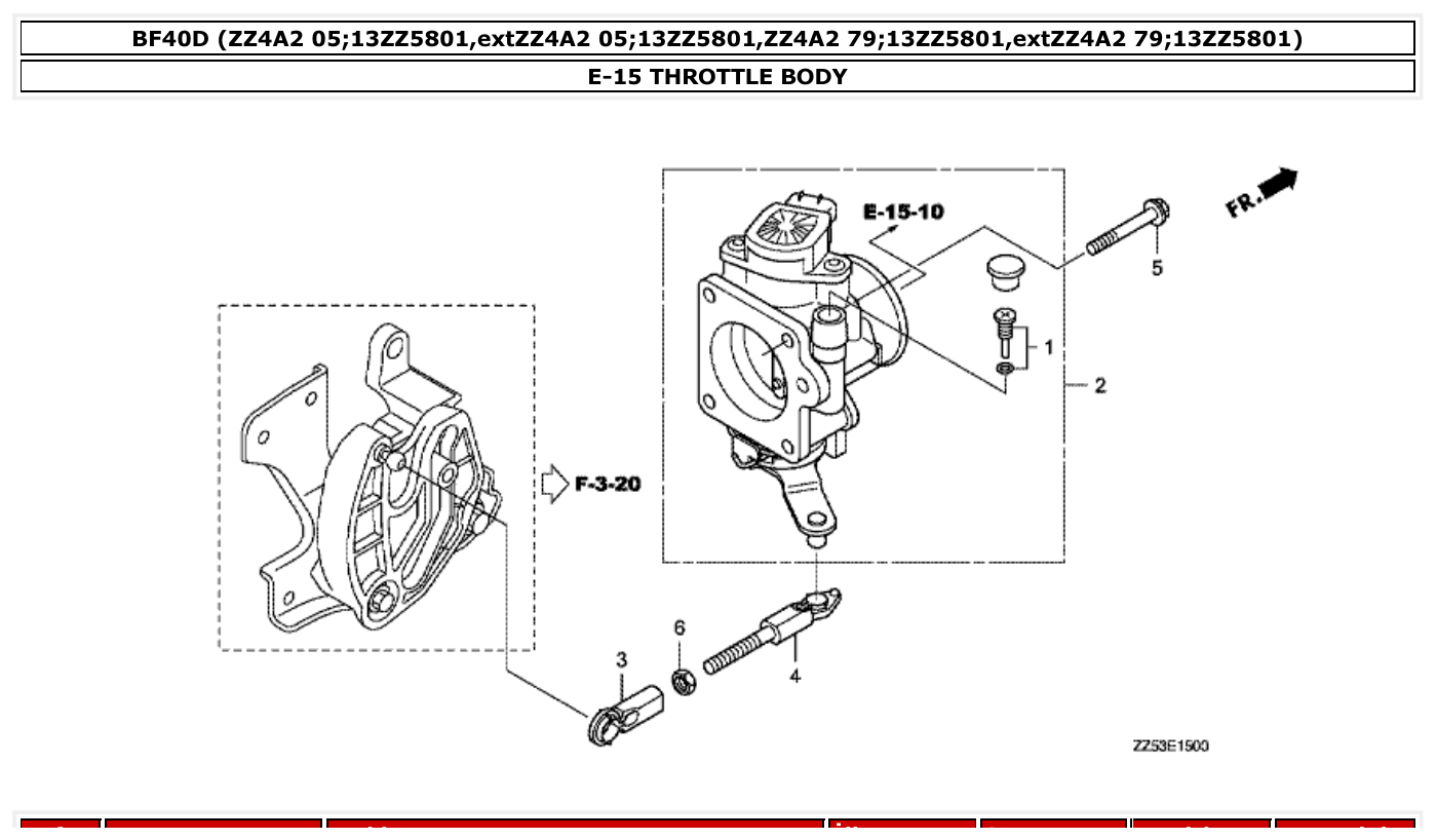 Honda BF40D THROTTLE BODY parts diagram