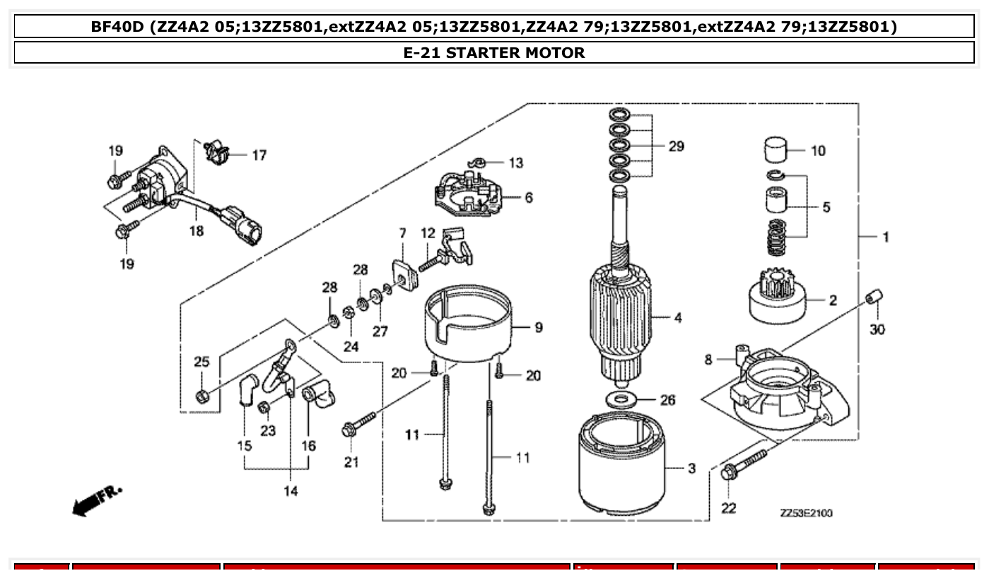 Honda BF40D STARTER MOTOR parts diagram