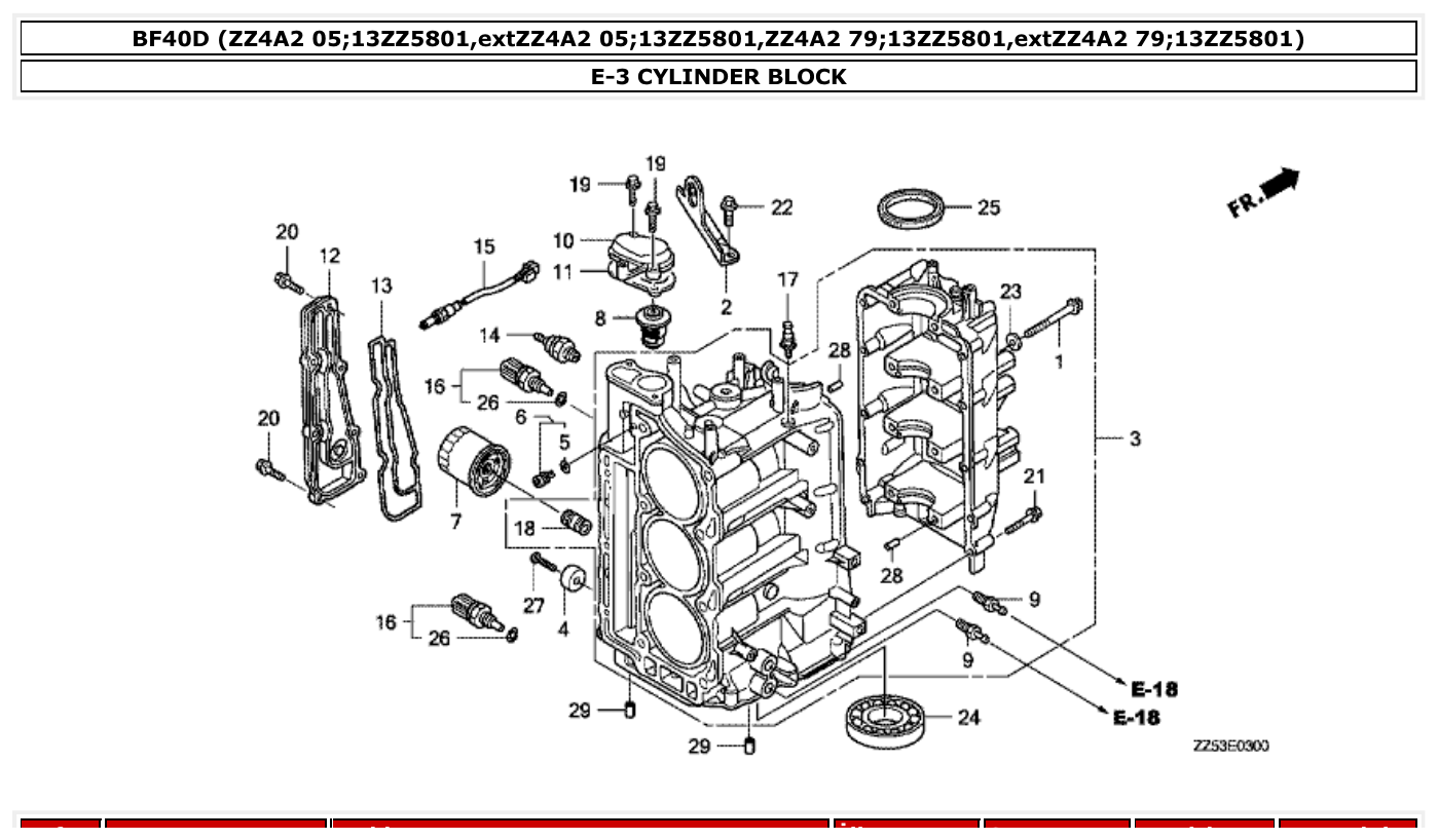 Honda BF40D CYLINDER BLOCK parts diagram