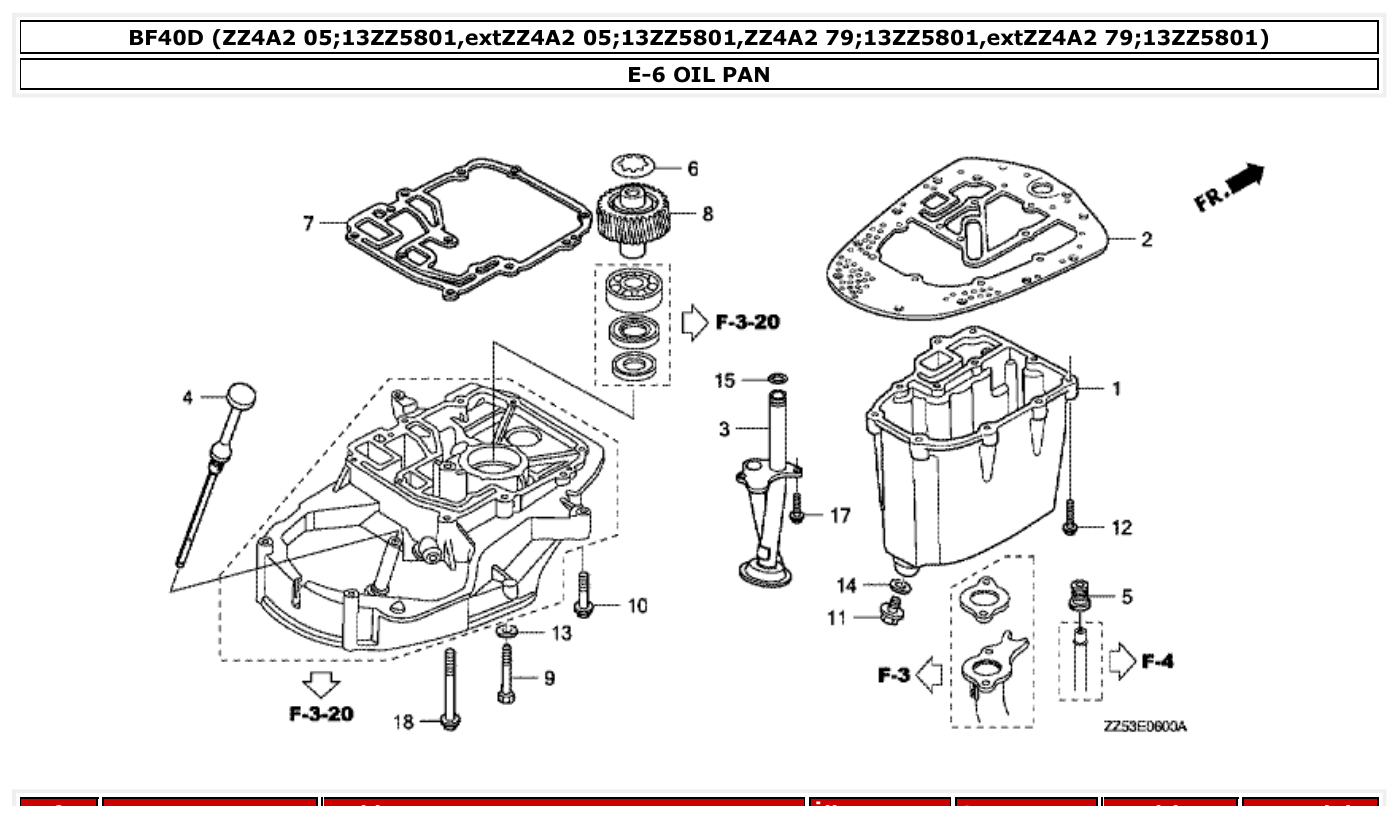 Honda BF40D OIL PAN parts diagram