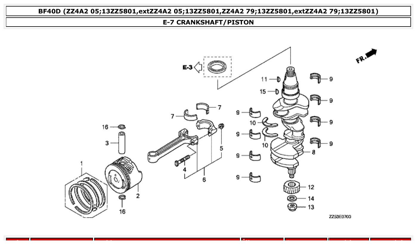 Honda BF40D CRANKSHAFT/PISTON parts diagram