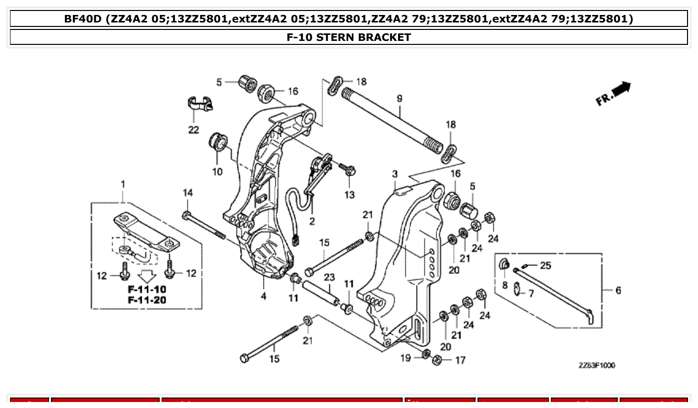 Honda BF40D STERN BRACKET parts diagram