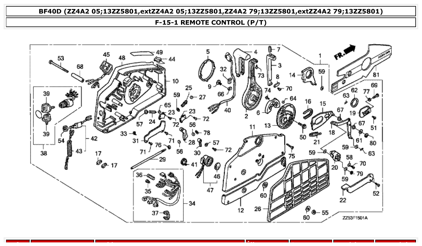 Honda BF40D REMOTE CONTROL (P/T) parts diagram