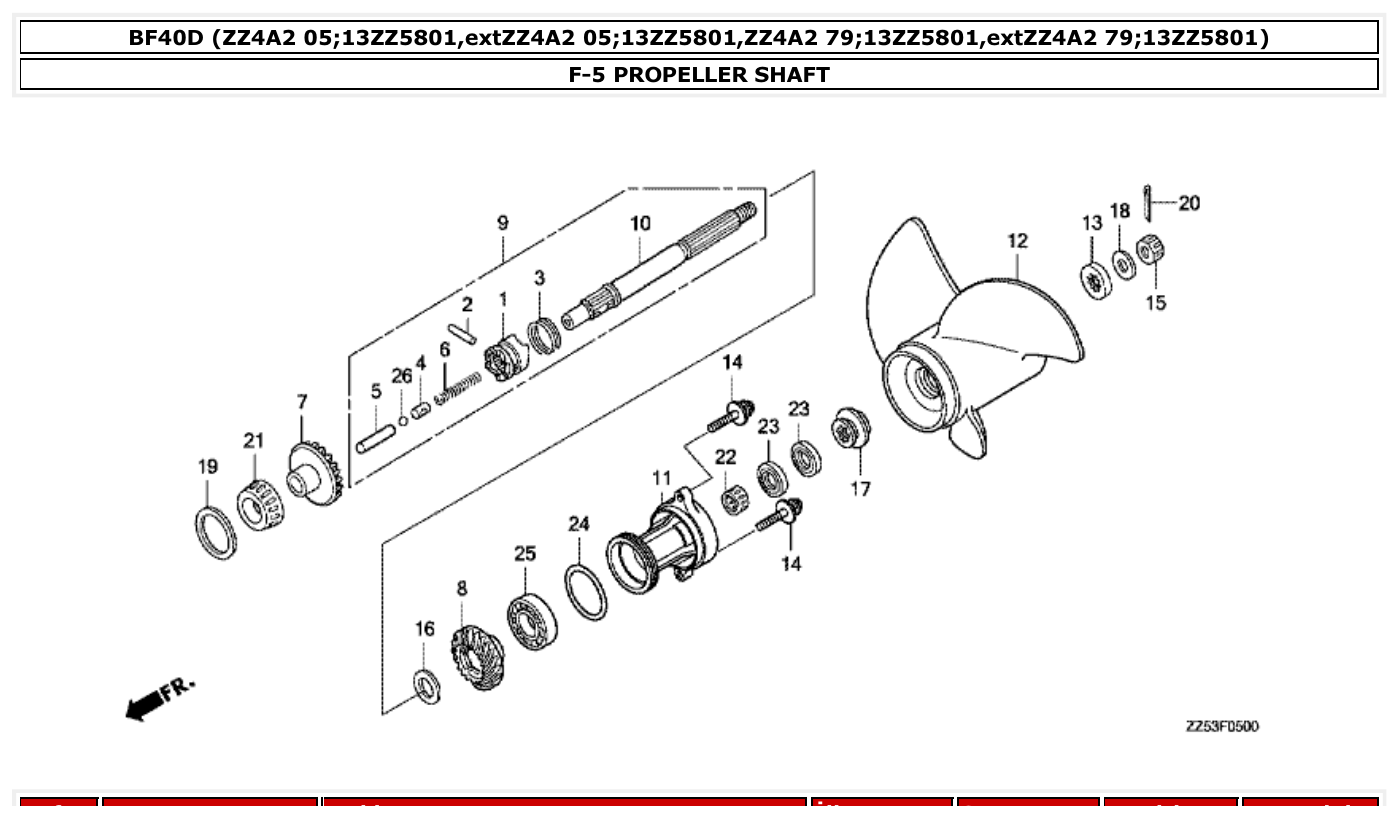 Honda BF40D PROPELLER SHAFT parts diagram