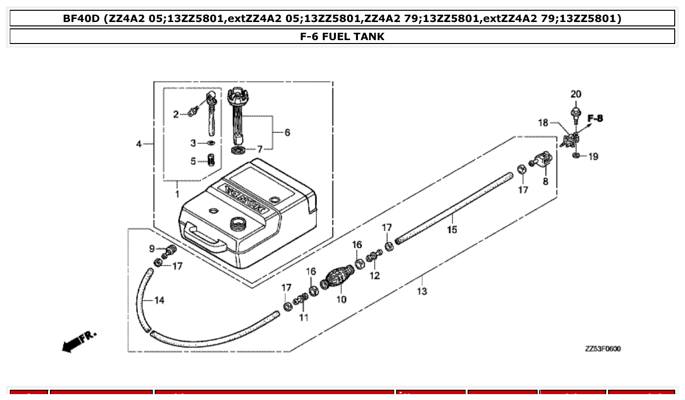 Honda BF40D FUEL TANK parts diagram