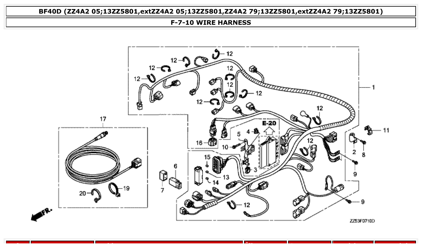 Honda BF40D WIRE HARNESS parts diagram