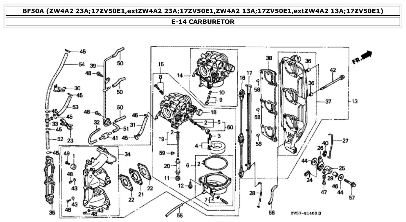 Honda BF50A CARBURETOR parts diagram