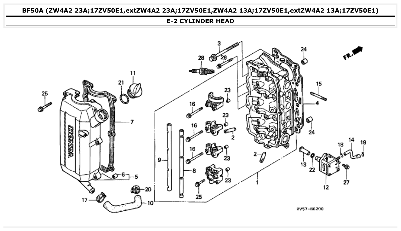 Honda BF50A CYLINDER HEAD parts diagram