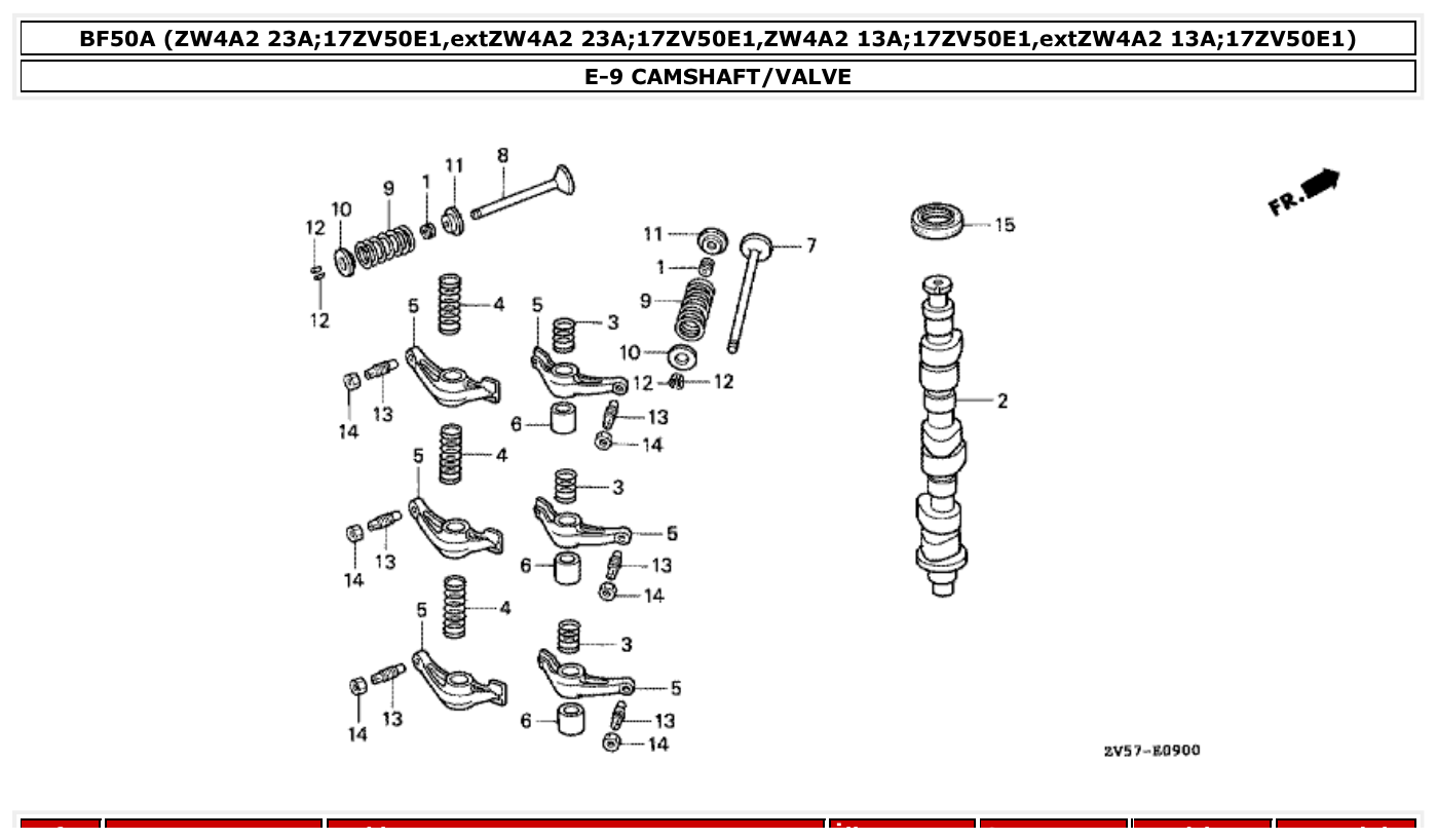 Honda BF50A CAMSHAFT/VALVE parts diagram