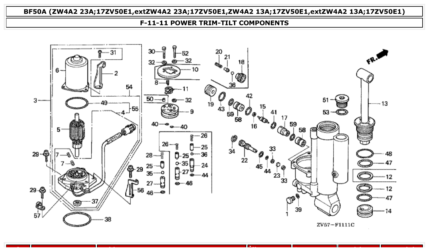Honda BF50A POWER TRIM-TILT COMPONENTS parts diagram