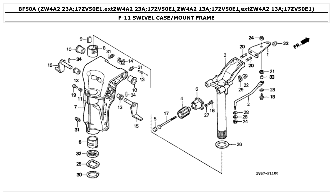 Honda BF50A SWIVEL CASE/MOUNT FRAME parts diagram