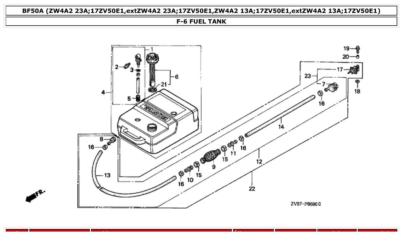 Honda BF50A FUEL TANK parts diagram