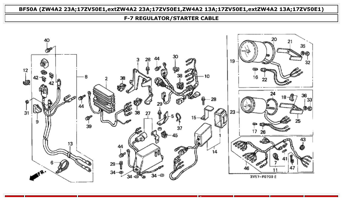 Honda BF50A REGULATOR/STARTER CABLE parts diagram