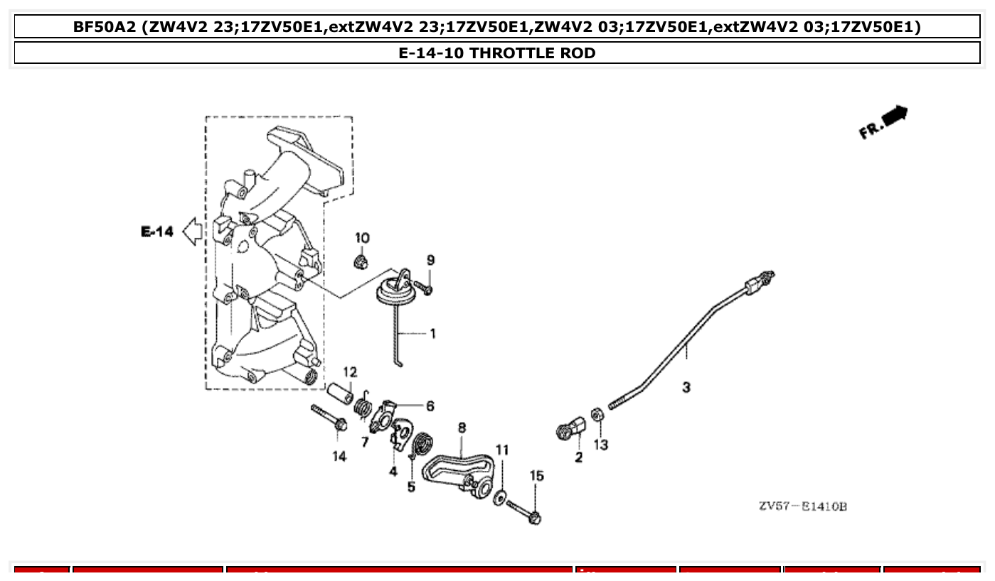 Honda BF50A2 THROTTLE ROD parts diagram