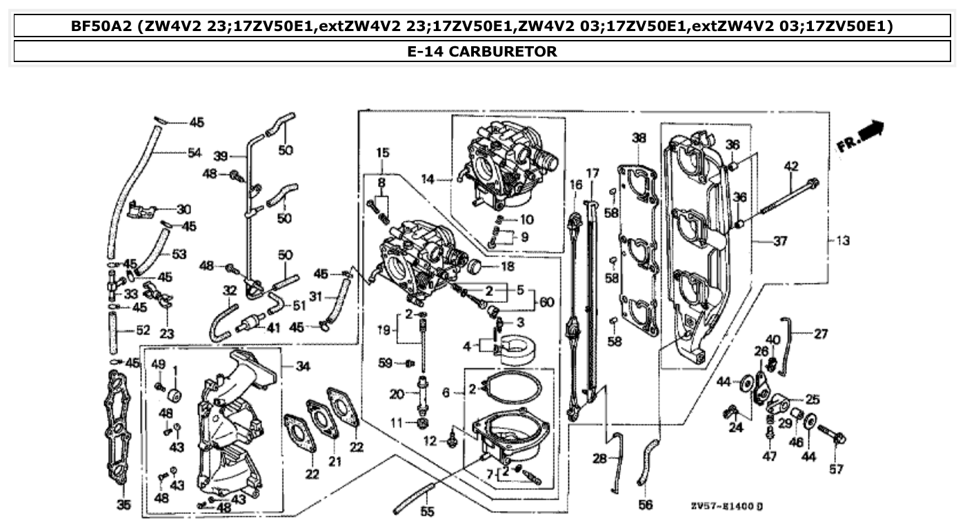 Honda BF50A2 CARBURETOR parts diagram