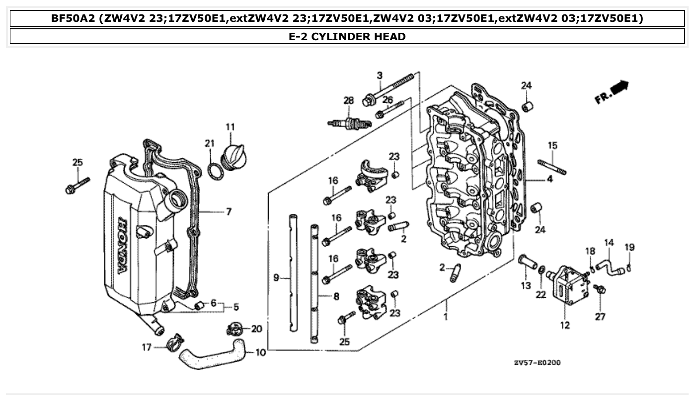 Honda BF50A2 CYLINDER HEAD parts diagram