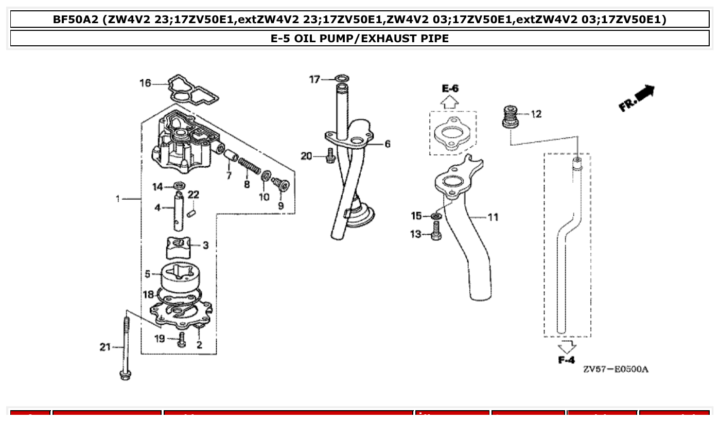 Honda BF50A2 OIL PUMP/EXHAUST PIPE parts diagram