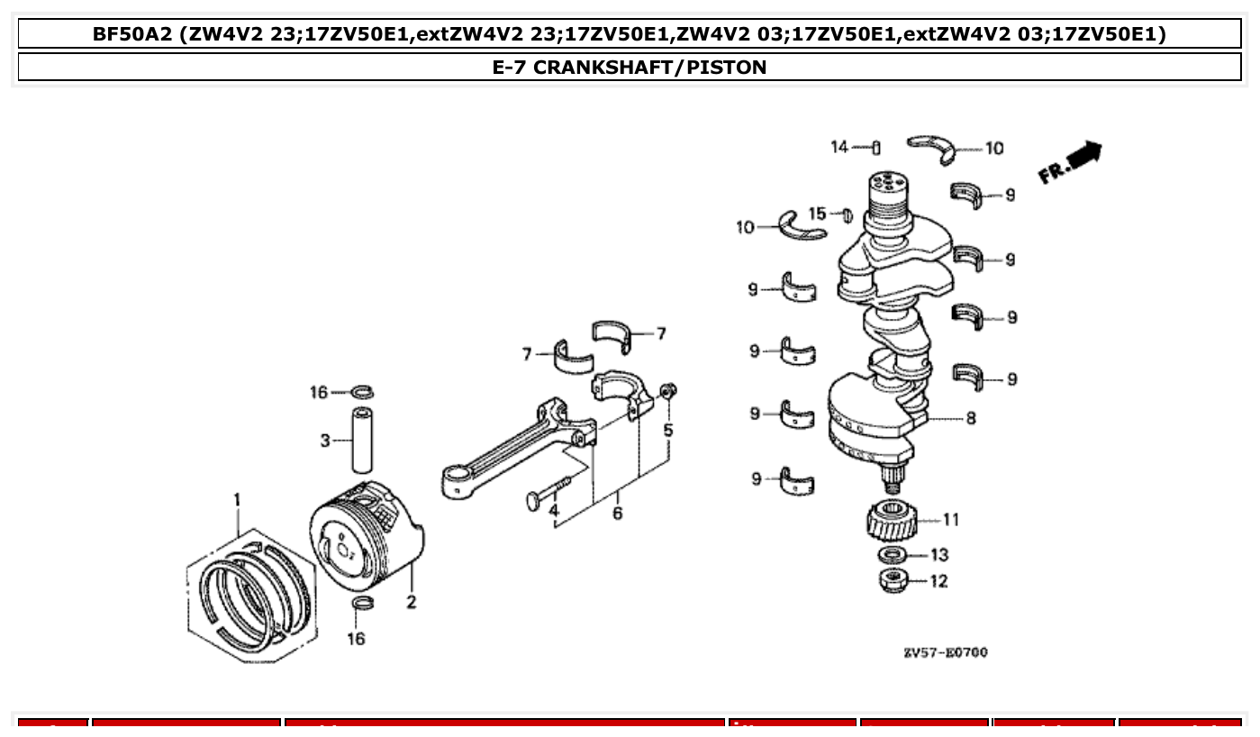 Honda BF50A2 CRANKSHAFT/PISTON parts diagram