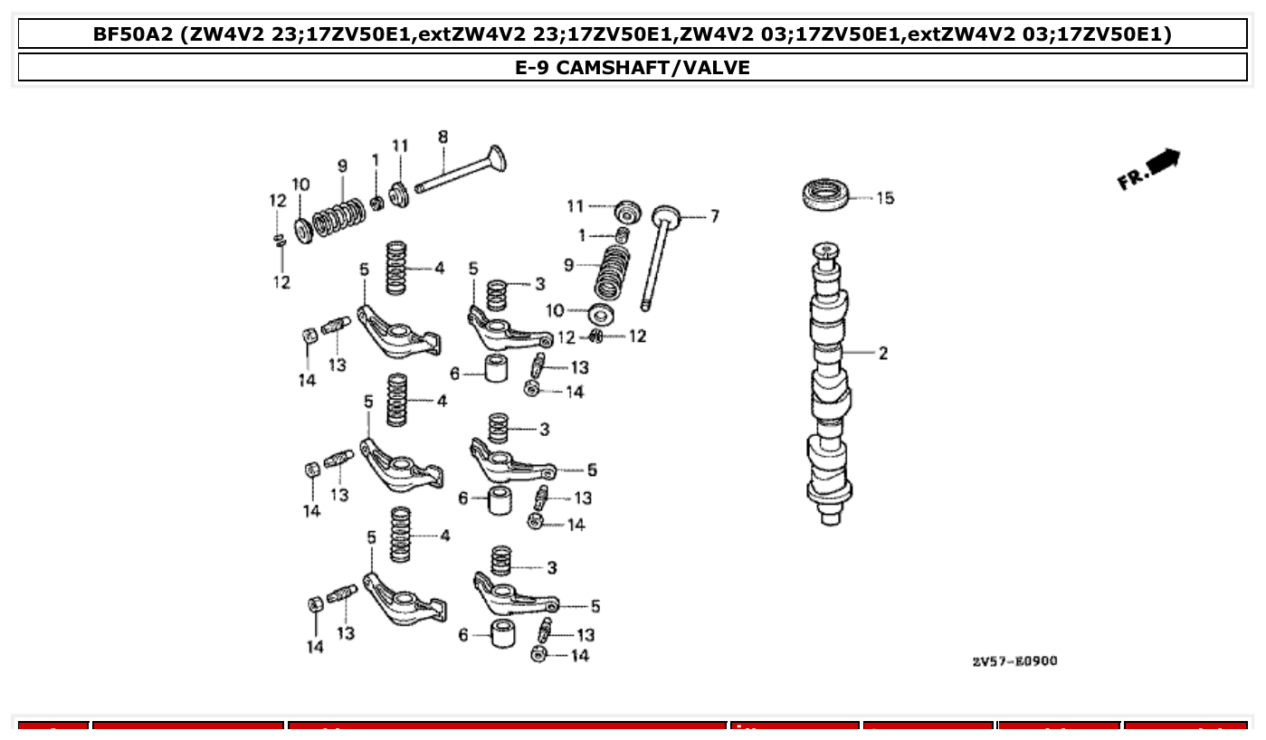 Honda BF50A2 CAMSHAFT/VALVE parts diagram