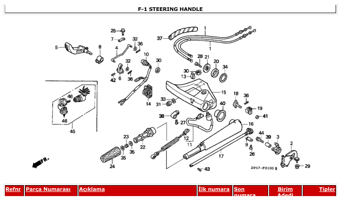 Honda BF50A2 STEERING HANDLE parts diagram