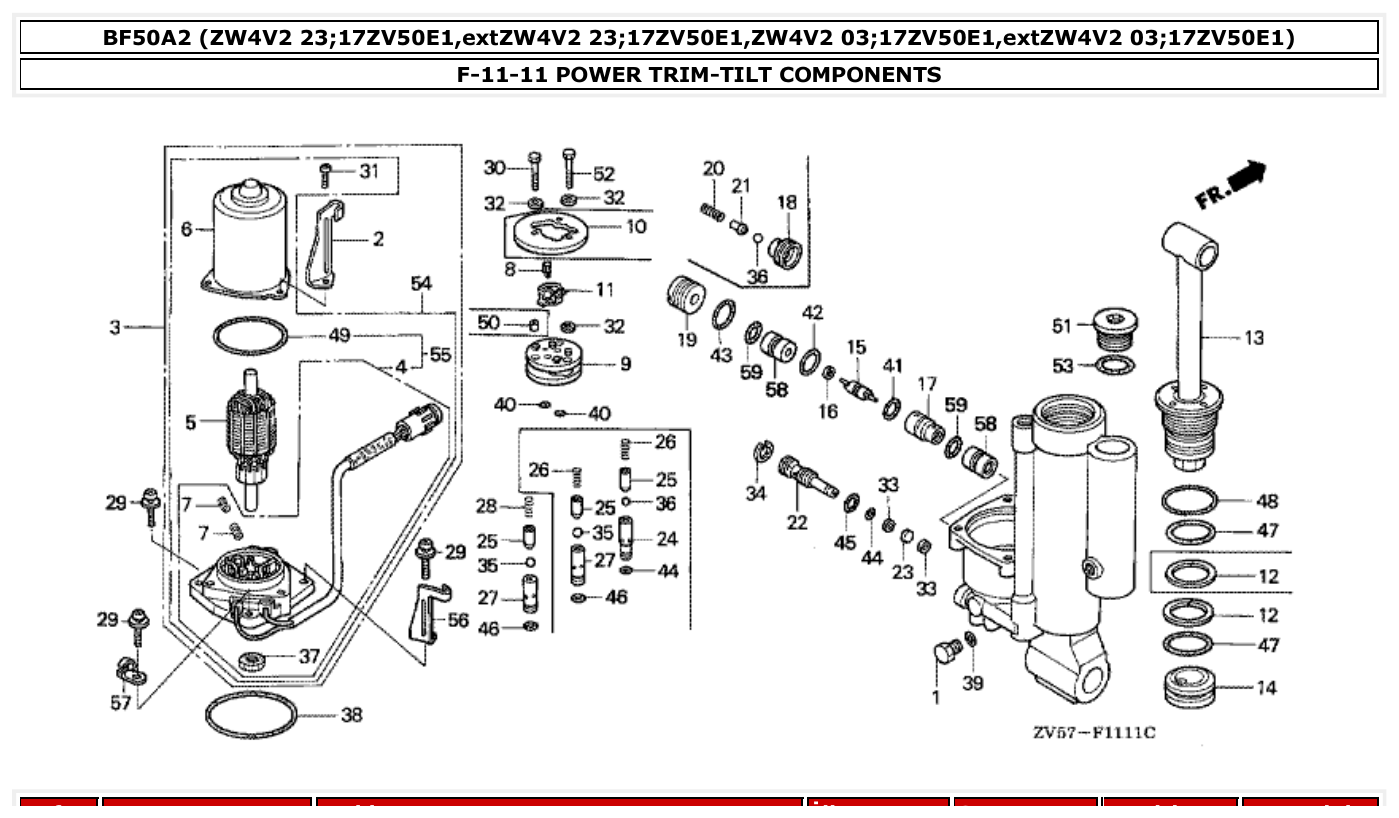Honda BF50A2 POWER TRIM-TILT COMPONENTS parts diagram