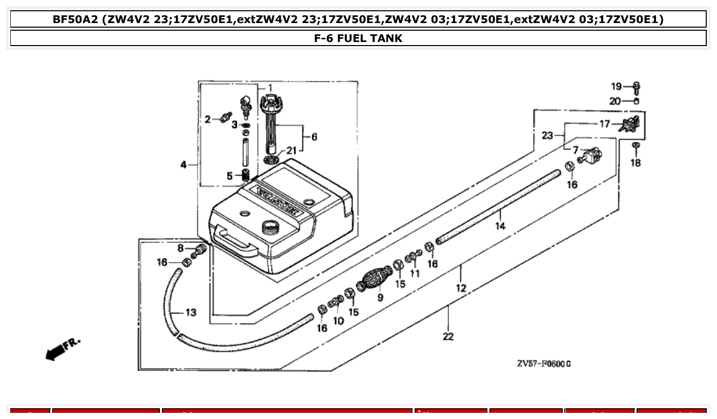 Honda BF50A2 FUEL TANK parts diagram