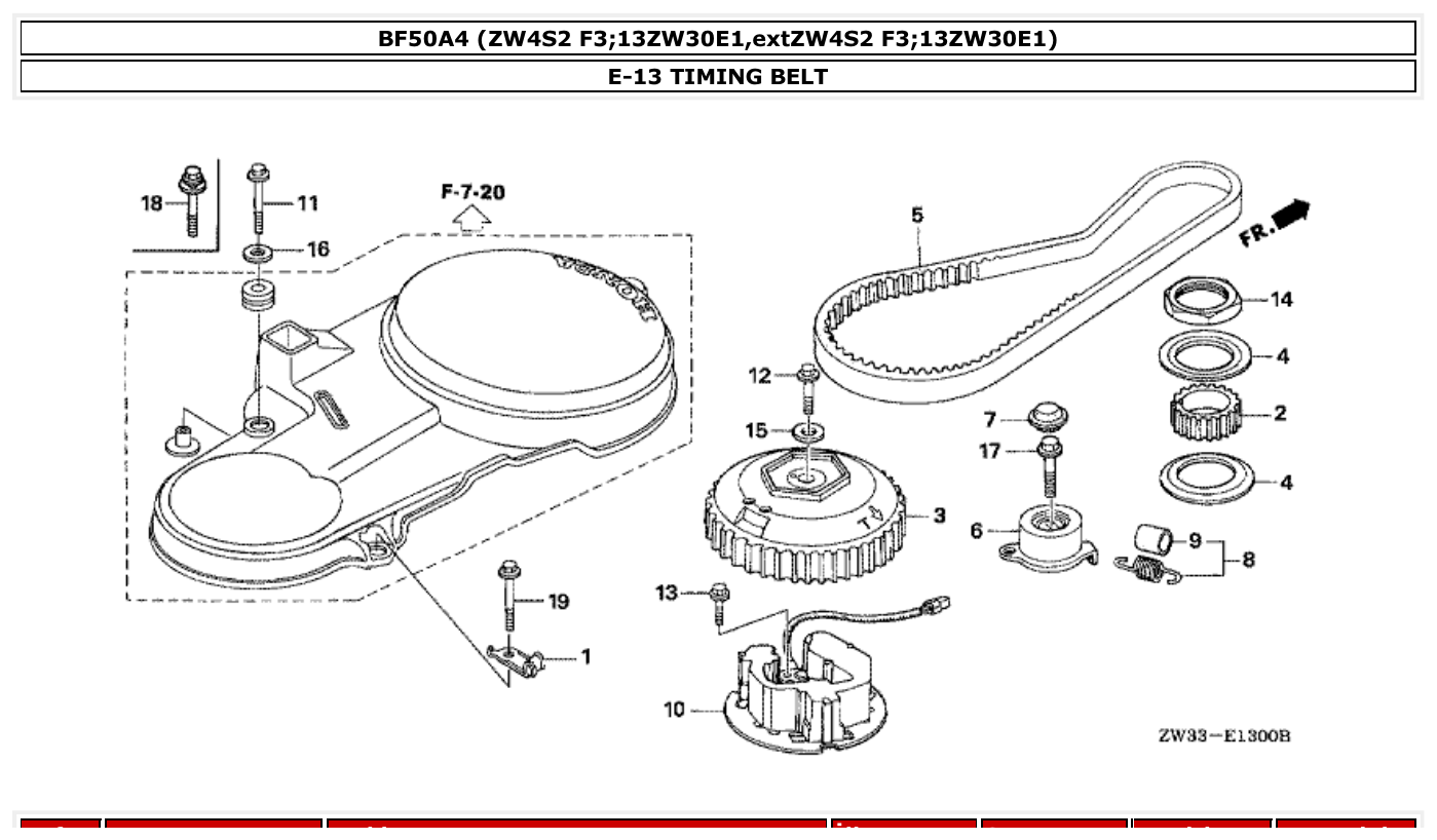 Honda BF50A4 TIMING BELT parts diagram