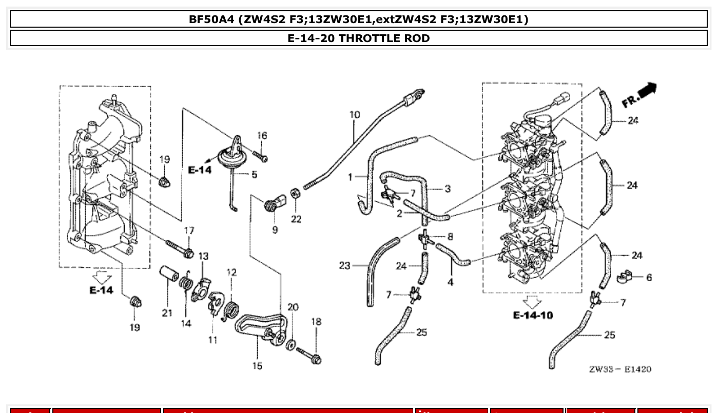 Honda BF50A4 THROTTLE ROD parts diagram