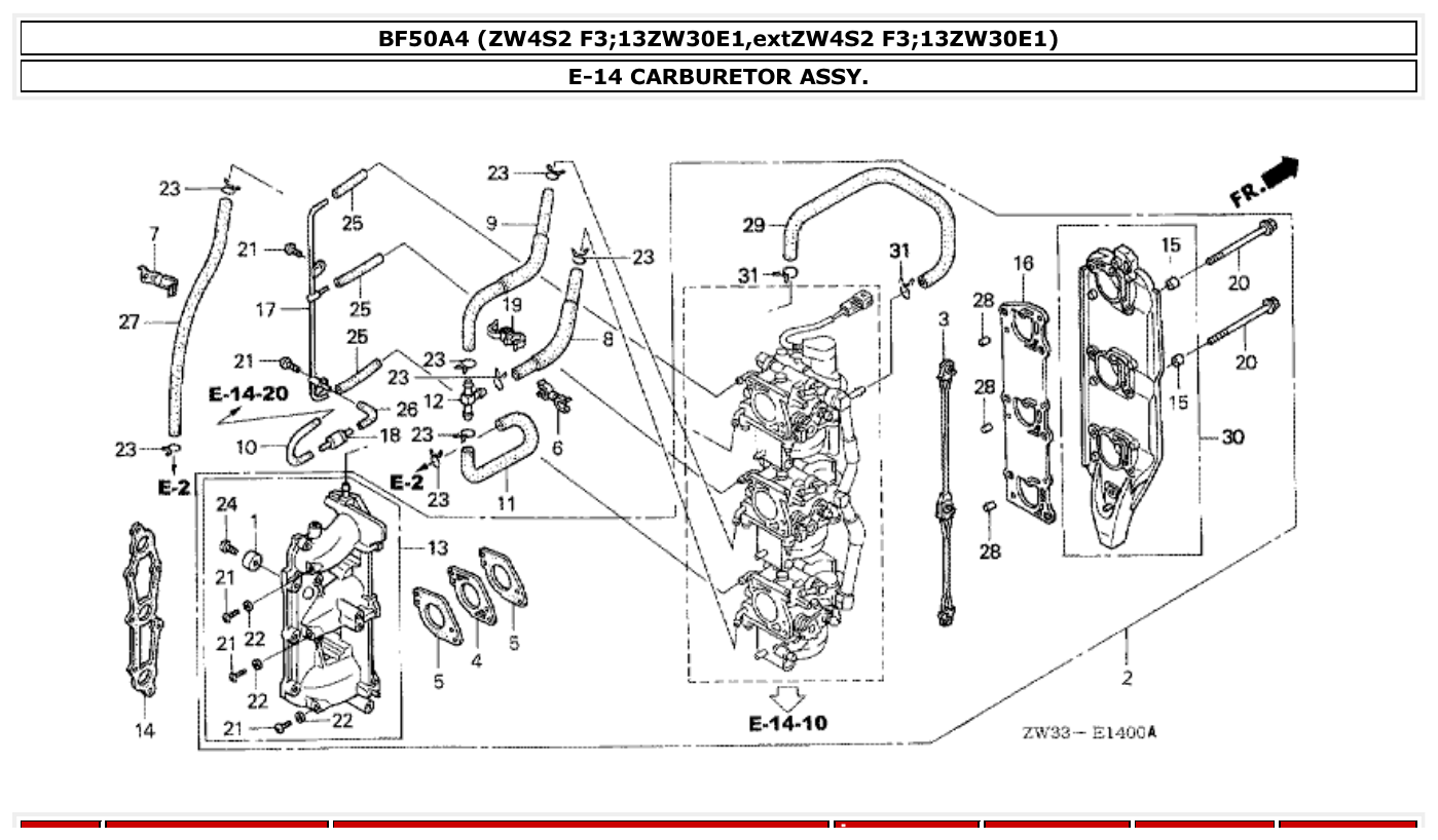 Honda BF50A4 CARBURETOR ASSY. parts diagram