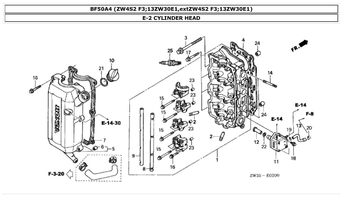 Honda BF50A4 CYLINDER HEAD parts diagram