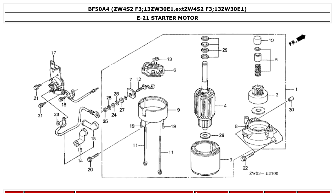 Honda BF50A4 STARTER MOTOR parts diagram