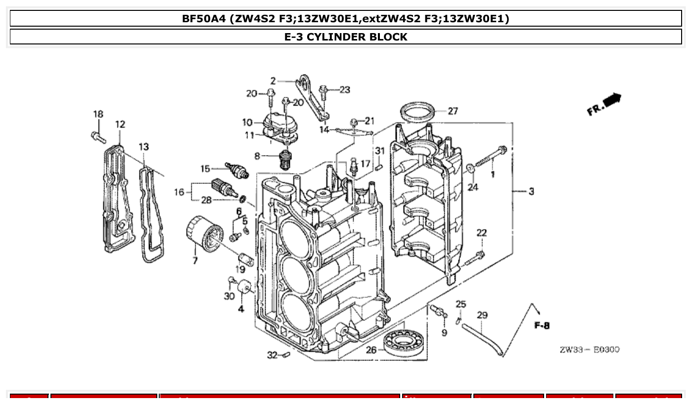 Honda BF50A4 CYLINDER BLOCK parts diagram