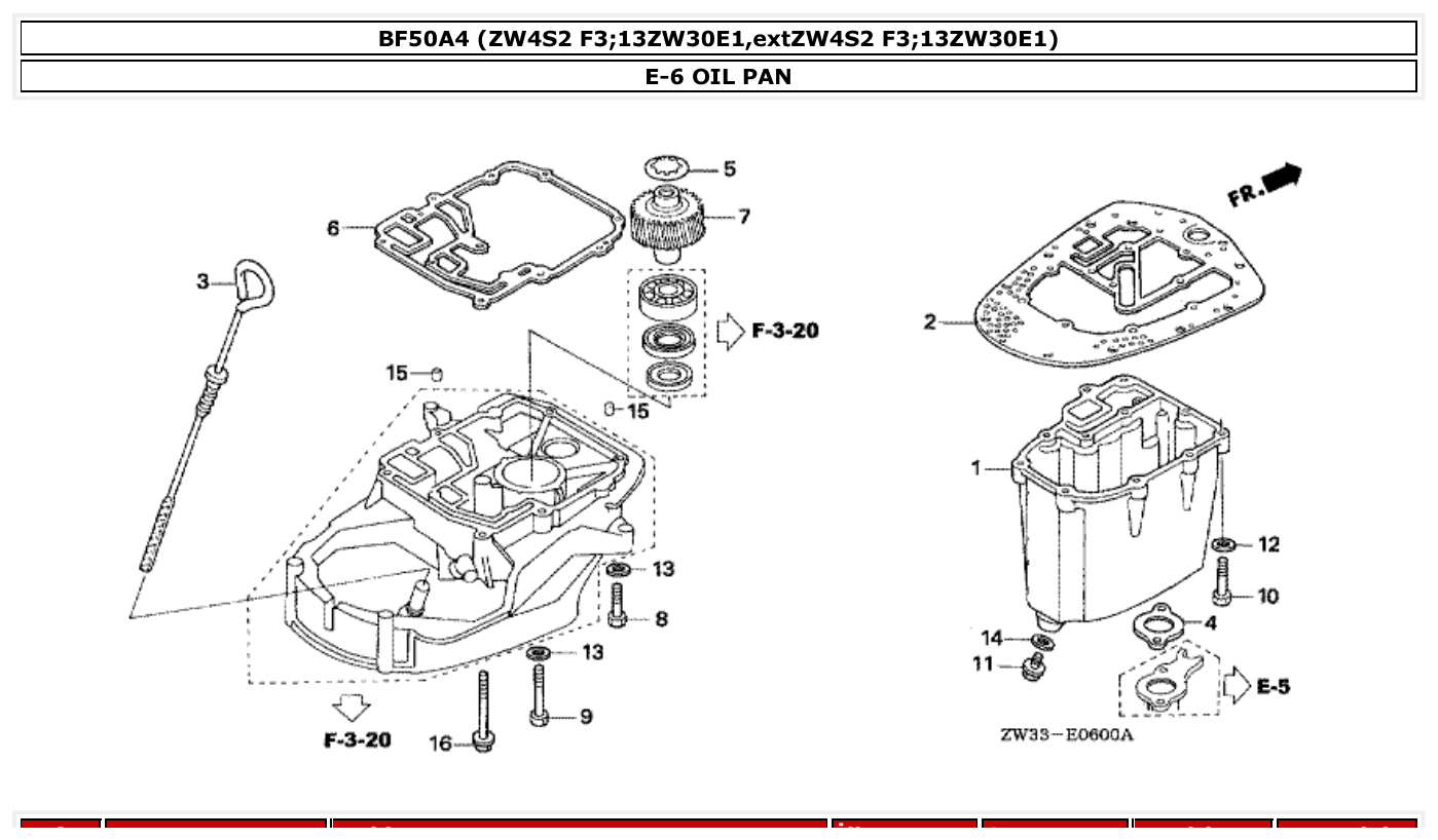 Honda BF50A4 OIL PAN parts diagram