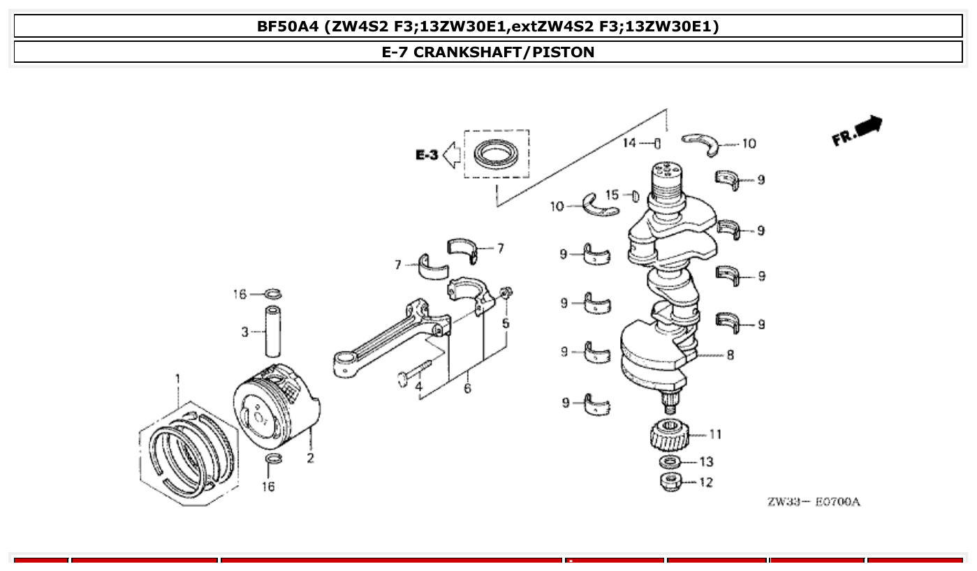 Honda BF50A4 CRANKSHAFT/PISTON parts diagram
