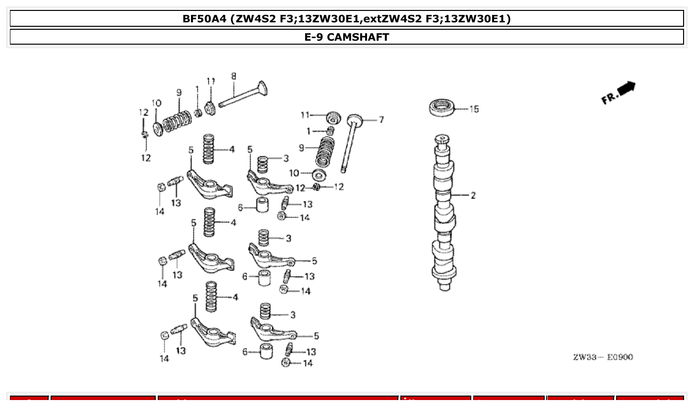 Honda BF50A4 CAMSHAFT parts diagram