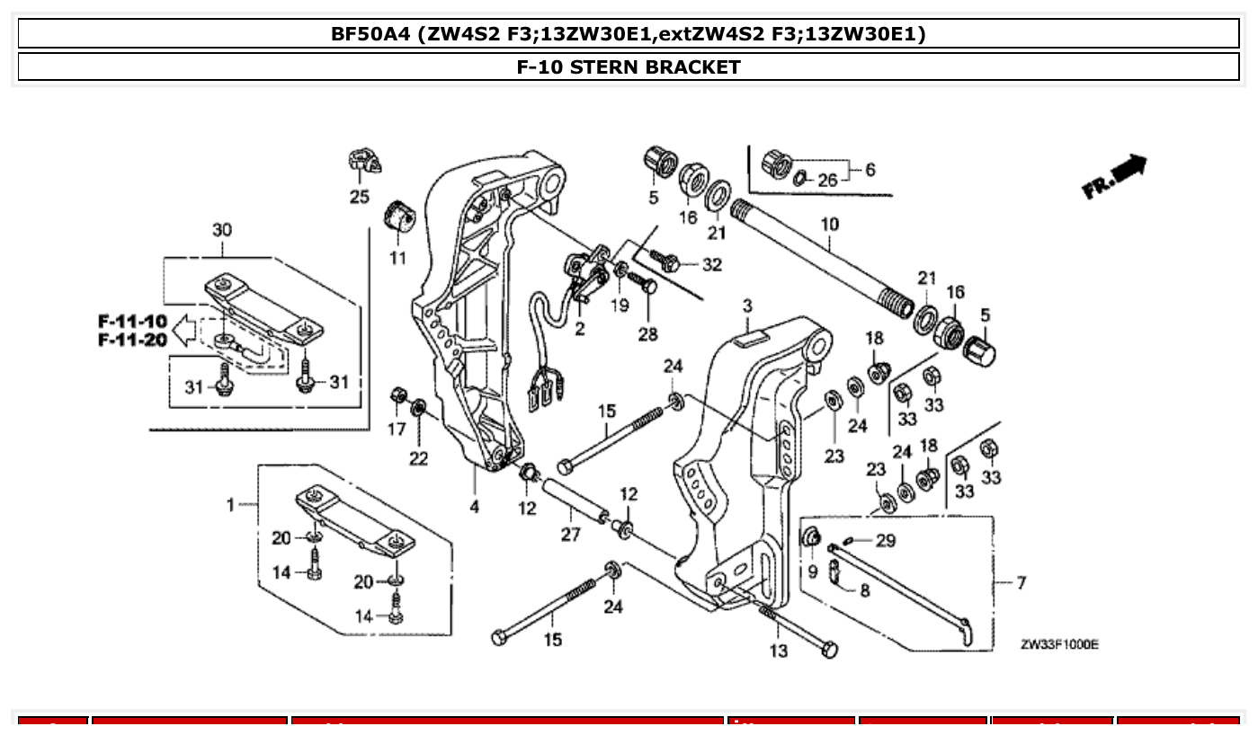 Honda BF50A4 STERN BRACKET parts diagram