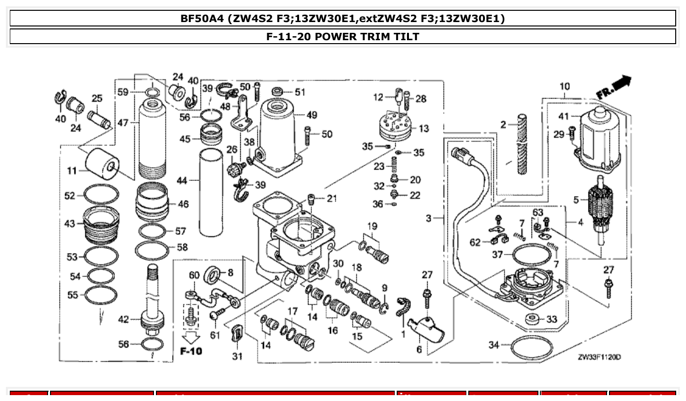 Honda BF50A4 POWER TRIM TILT parts diagram