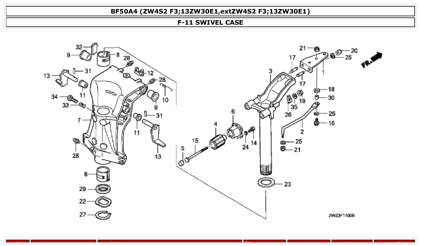 Honda BF50A4 SWIVEL CASE parts diagram