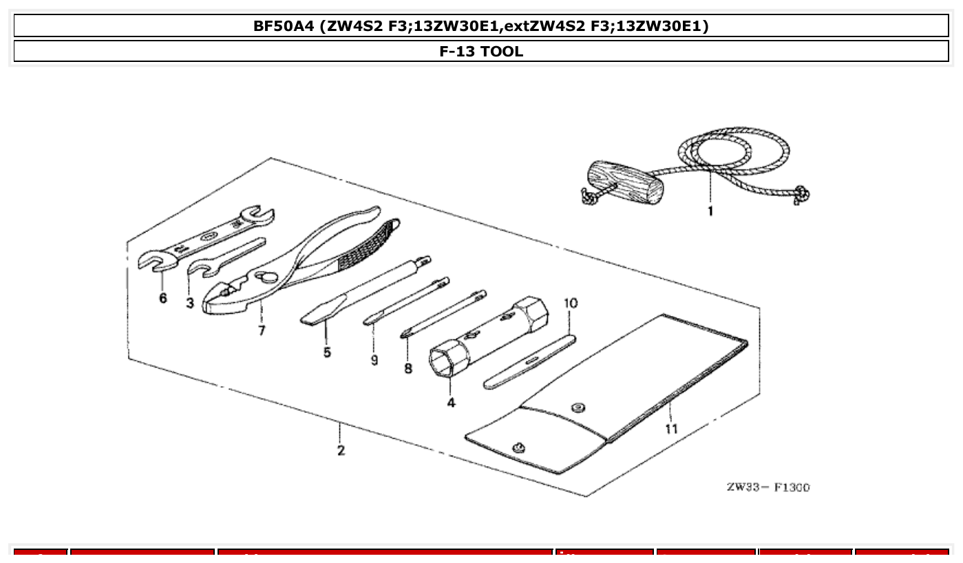 Honda BF50A4 TOOL parts diagram