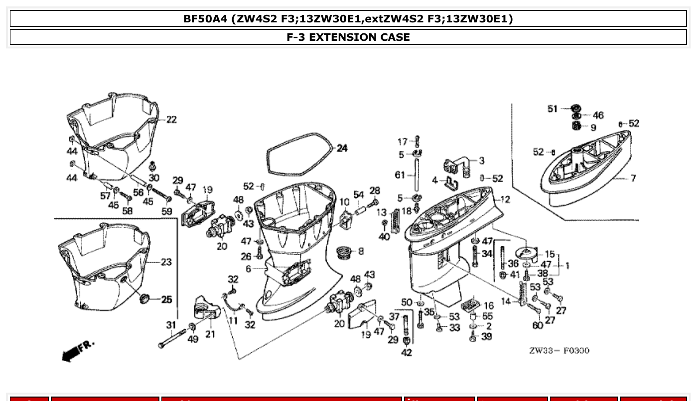 Honda BF50A4 EXTENSION CASE parts diagram