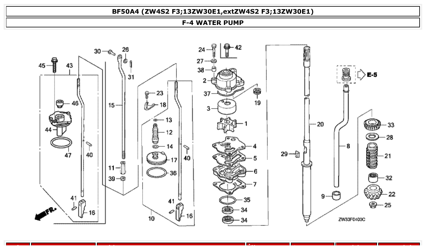 Honda BF50A4 WATER PUMP parts diagram