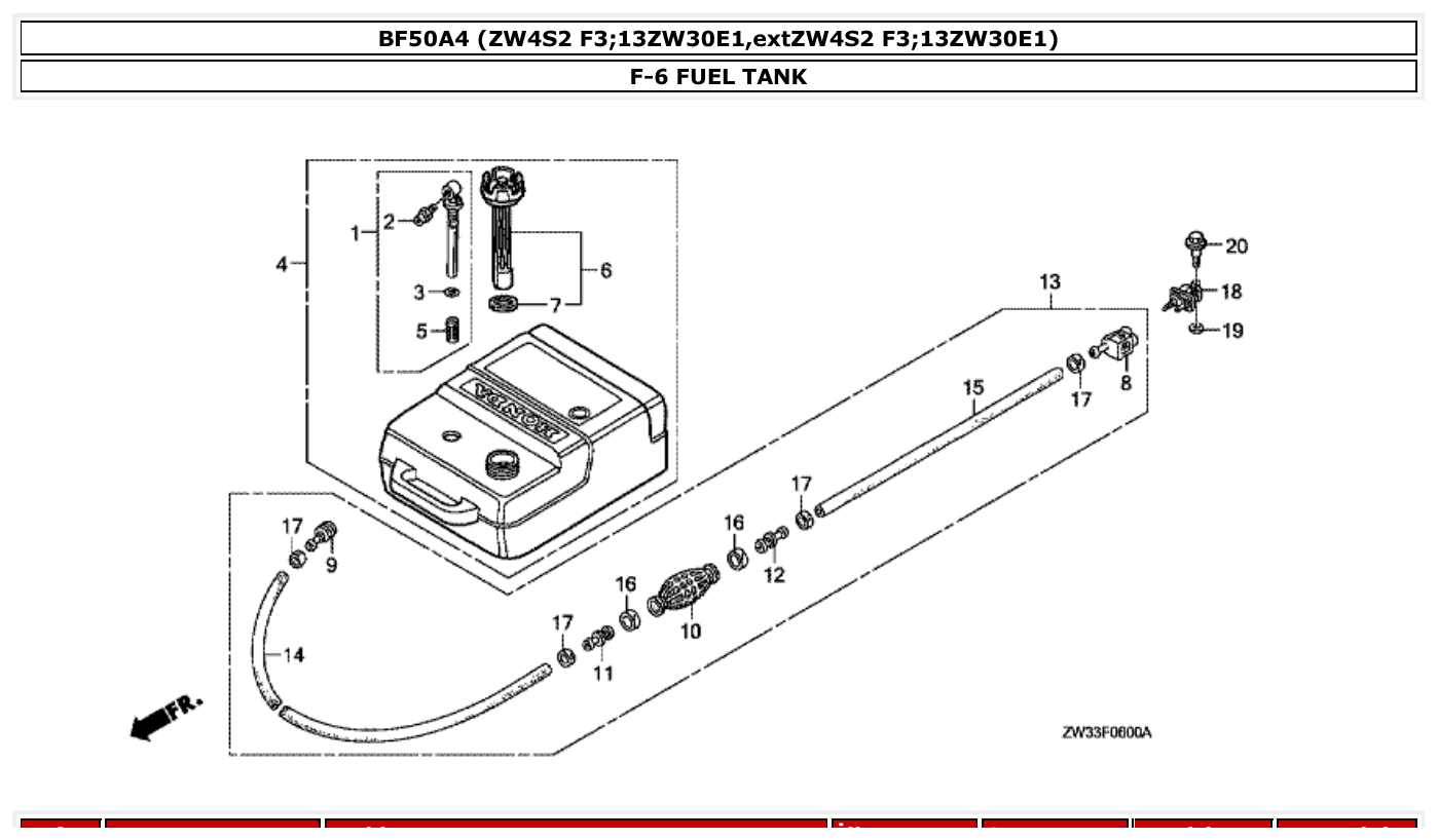 Honda BF50A4 FUEL TANK parts diagram