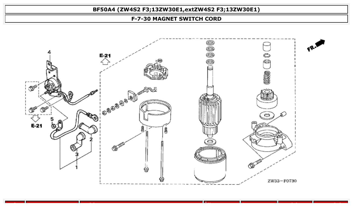 Honda BF50A4 MAGNET SWITCH CORD parts diagram