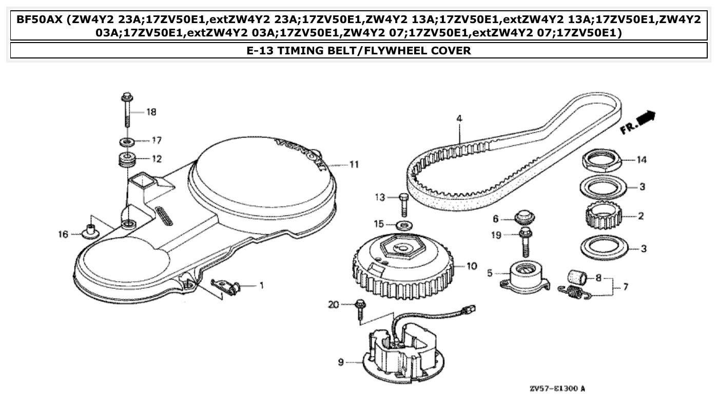 Honda BF50AX TIMING BELT/FLYWHEEL COVER parts diagram