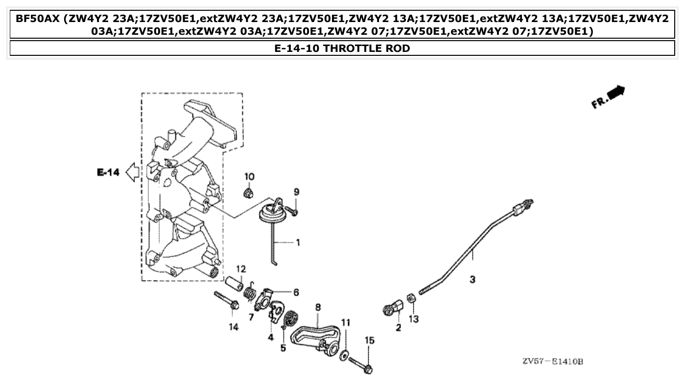 Honda BF50AX THROTTLE ROD parts diagram