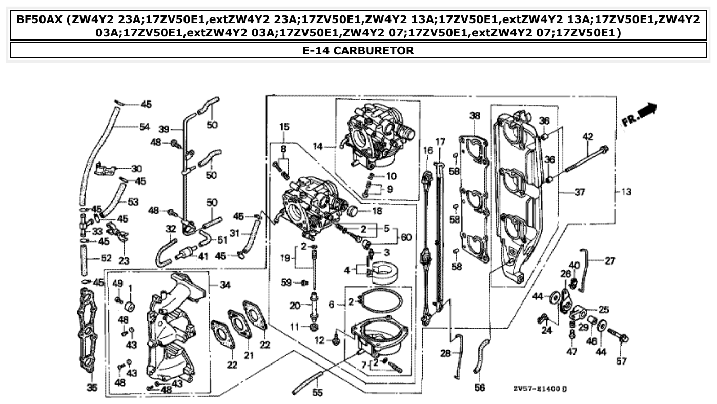 Honda BF50AX CARBURETOR parts diagram