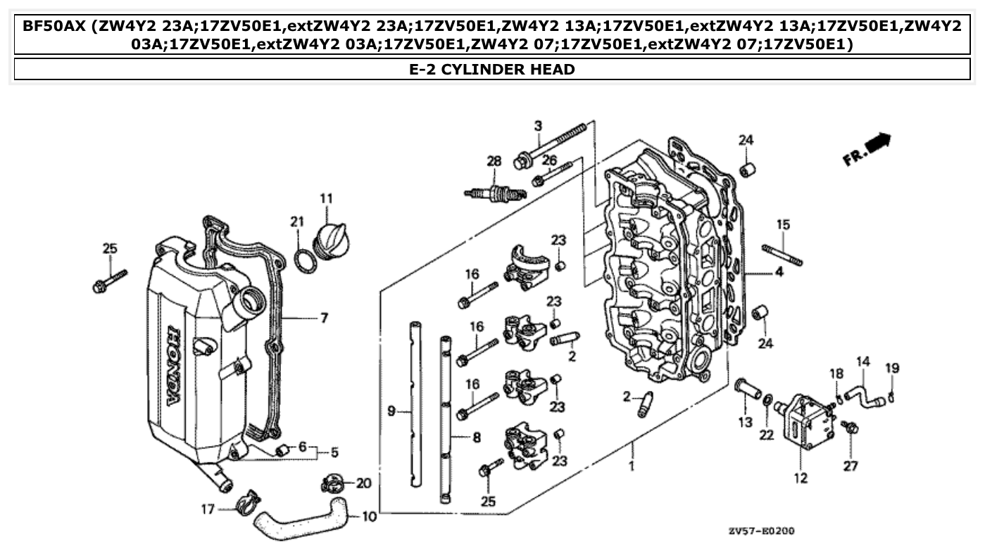 Honda BF50AX CYLINDER HEAD parts diagram