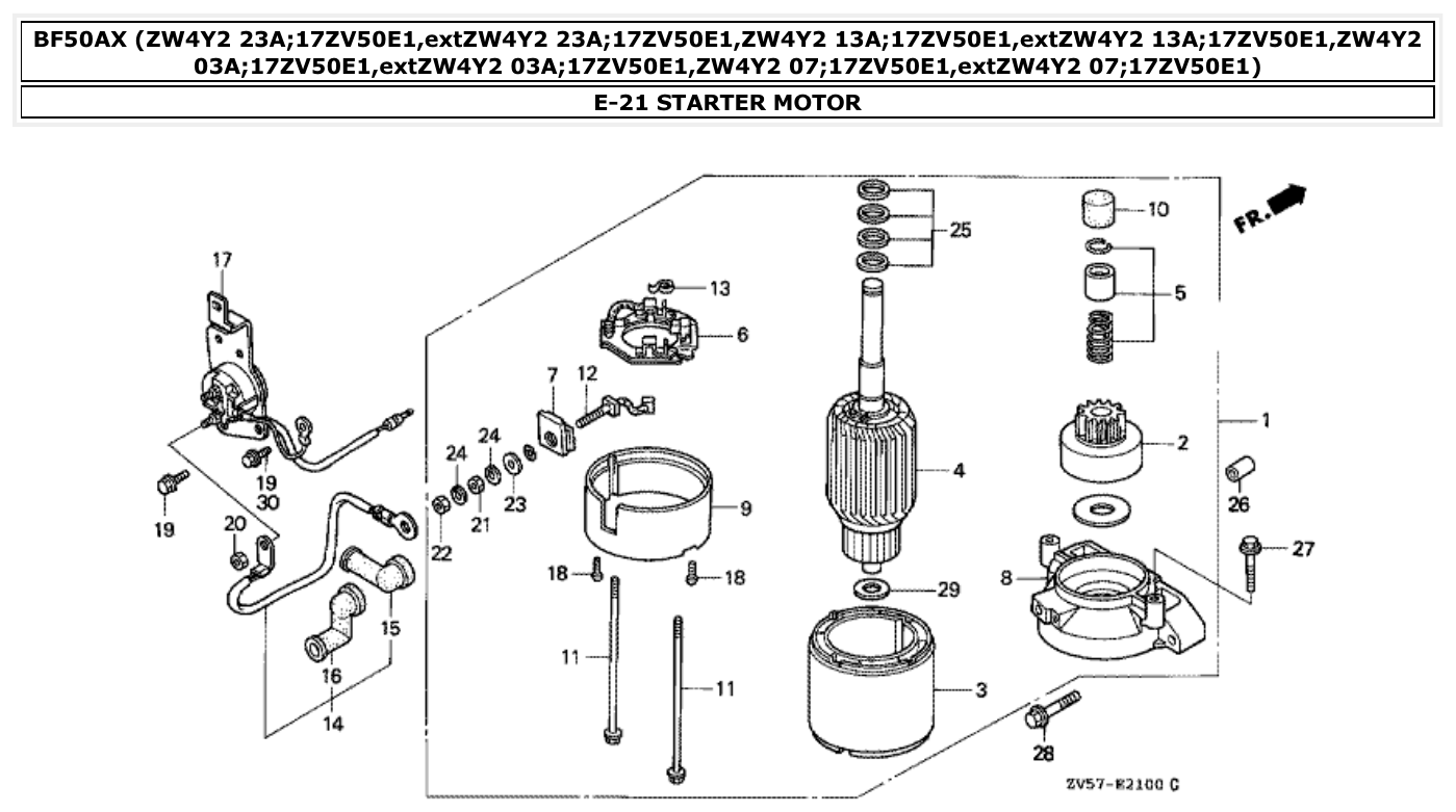Honda BF50AX STARTER MOTOR parts diagram