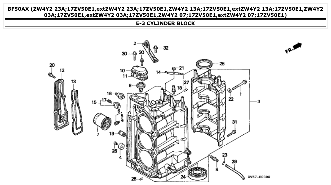 Honda BF50AX CYLINDER BLOCK parts diagram